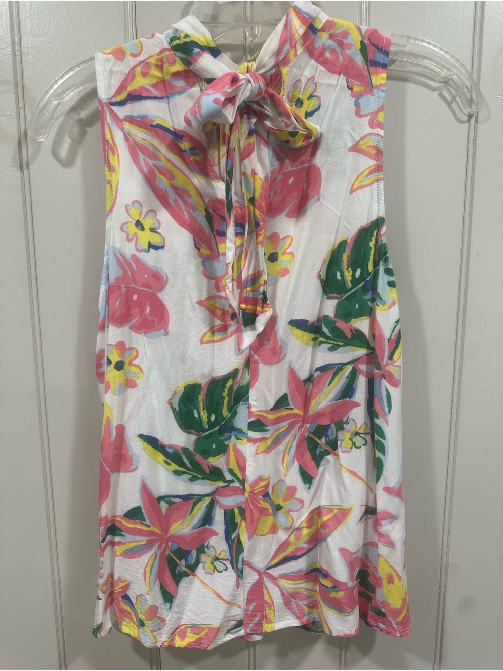 Women’s Floral Tie-Neck Tank Top - Pink/Green